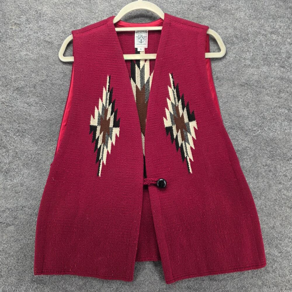 Ortega's Vest Mens S Red Wool Hand Woven Southwestern Geometric Lined Chimayo